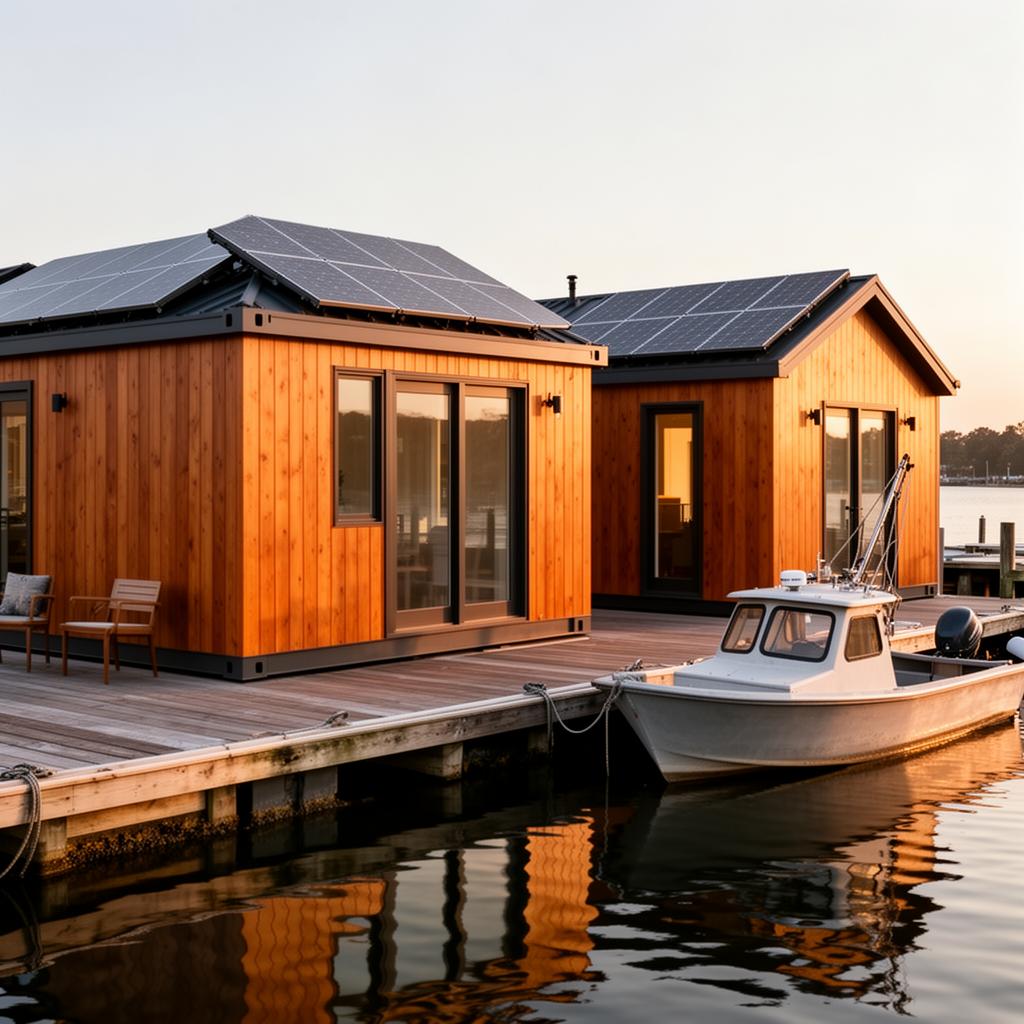 Modern prefab cottage with solar panels